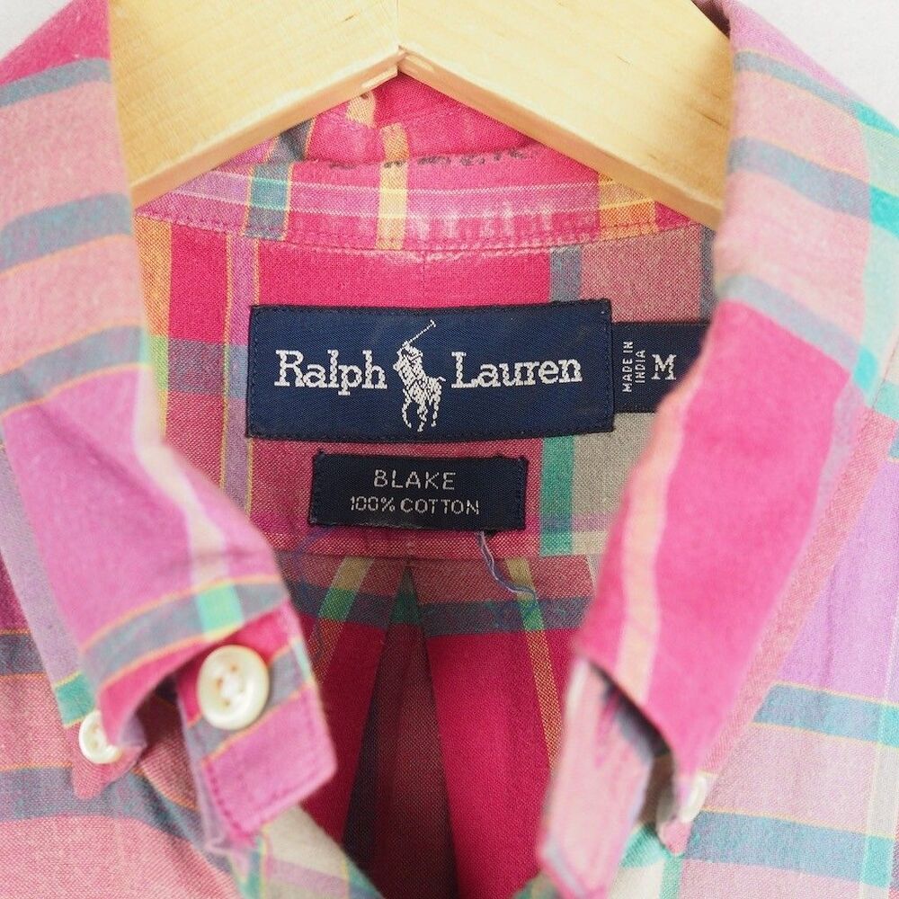 Polo Ralph Lauren Indian Madras Short Sleeve Shirt Mens M Pink Green Plaid Blake - Picture 5 of 9